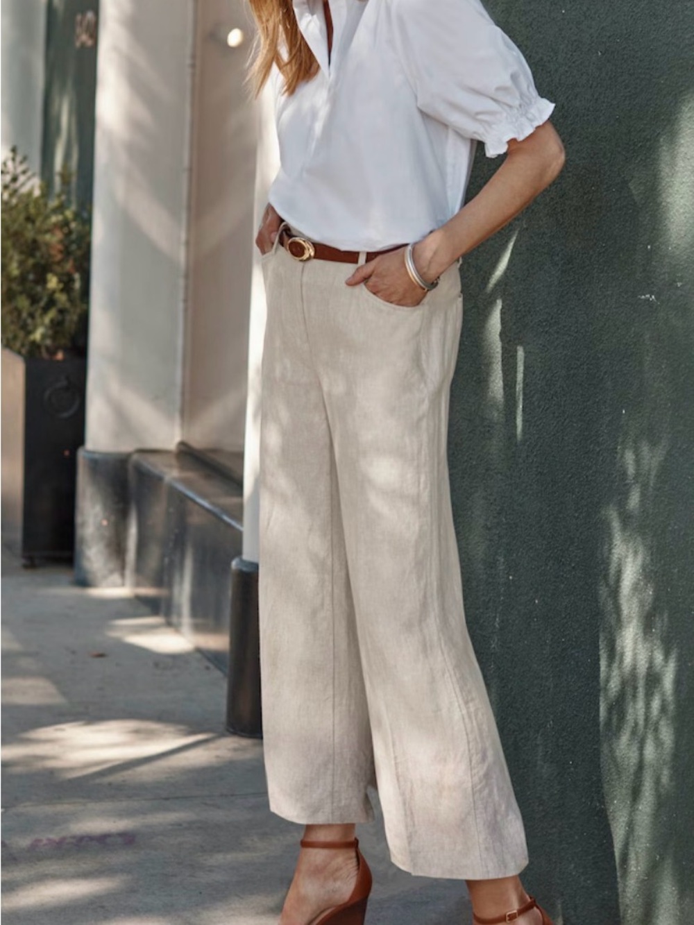JJill Classic Wide-Leg Linen Pants in Natural sand dune white (flax) sz L NWT